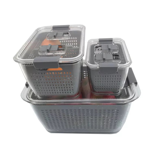 Set of 3 Stackable Fridge Fruit and Vegetable Storage Containers - sundaymorningtomato