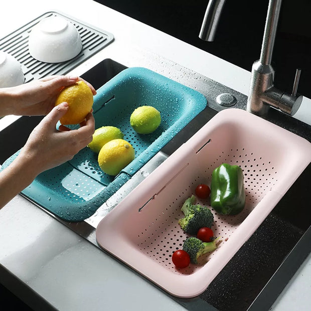 Extendable and Adjustable Over The Kitchen Sink Colander Food Strainer - sundaymorningtomato