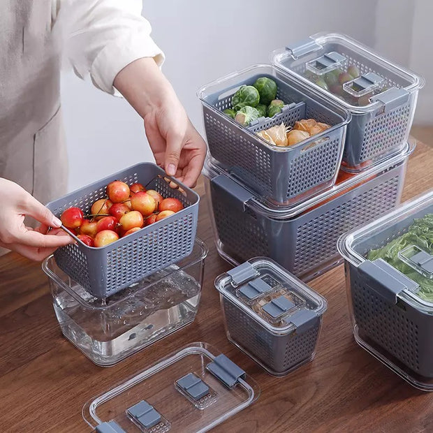 Set of 3 Stackable Fridge Fruit and Vegetable Storage Containers - sundaymorningtomato
