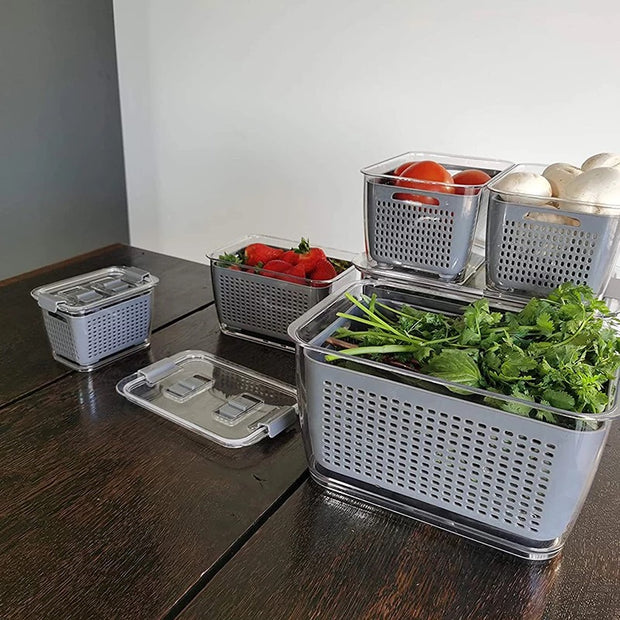 Set of 3 Stackable Fridge Fruit and Vegetable Storage Containers - sundaymorningtomato